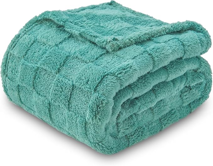 NEWCOSPLAY 3D Checkered Flannel Queen Blanket, Mint Green, 90"x90" | Super Soft Cute Lightweight Decorative Premium Silky Fleece Blanket for Couch Sofa Bed, Gift for Women Men, All Season Use