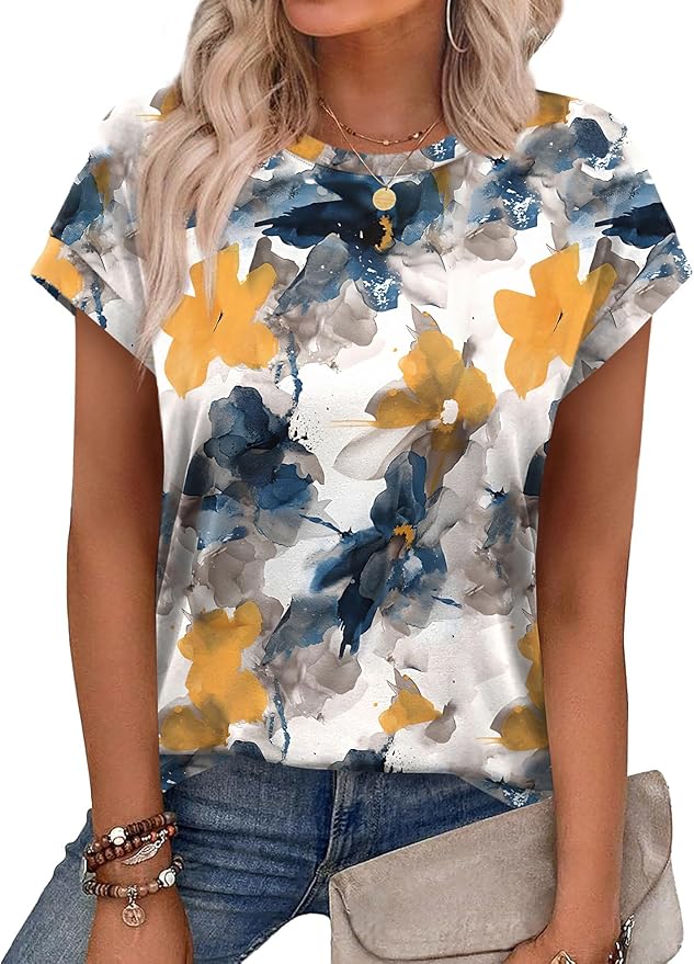 Alaroo Womens Summer Tops Short Sleeve Shirts Crew Neck Tshirt Cute Trendy Tunic Blouses (S-3XL)