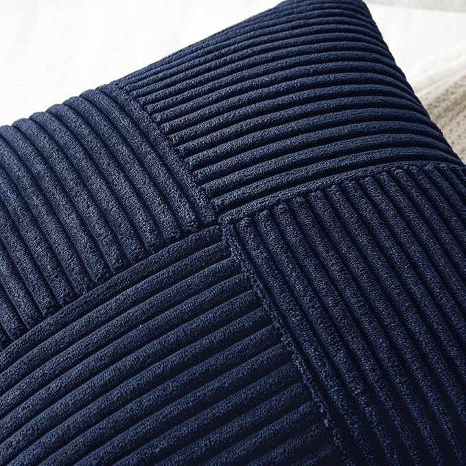 MIULEE Navy Blue Decorative Throw Pillow Covers 16x16 Inch for Couch Bed Sofa Pack of 2 Boho Farmhouse Throw Pillows Soft Cross Corduroy Patchwork Textured Cushion Cases