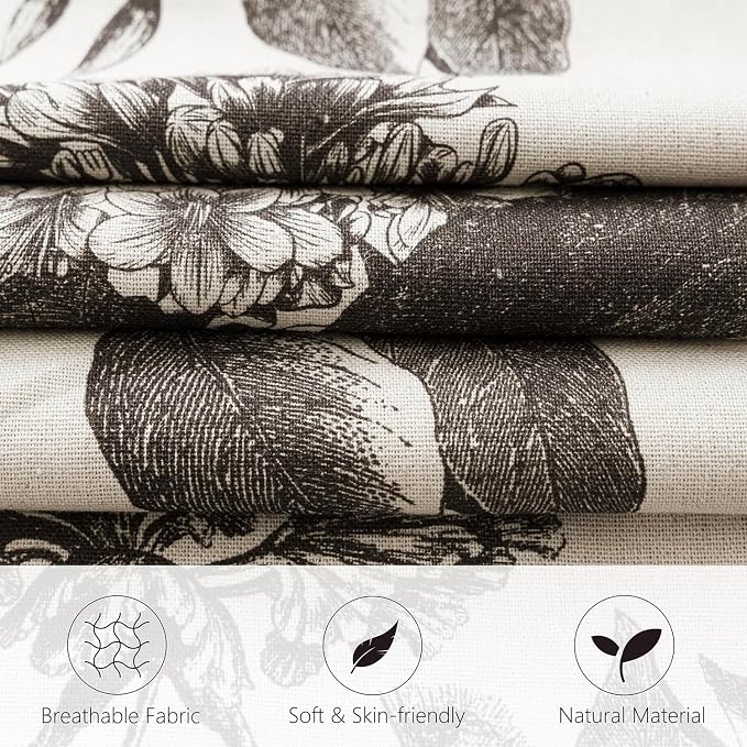 Foindtower Set of 2 Linen Floral Vintage Throw Pillow Covers Neutral Accent Print Decorative Cushion Covers Farmhouse Boho Home Decor for Sofa Chair Couch Bedroom Living Room,22×22 Inch,Black