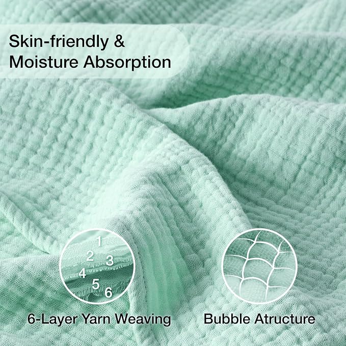 100% Cotton Muslin Blanket Queen 90" x 90", Breathable and Lightweight Cotton Throw Blankets for Bed, Soft Cooling Summer Gauze Blanket for Adults All Season, Mint