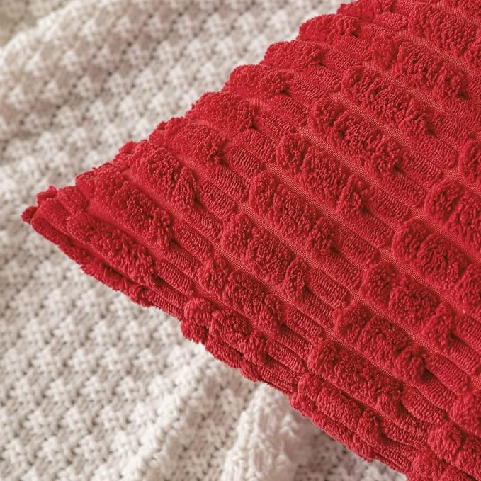 MIULEE Pack of 2 Red Corduroy Decorative Pillow Covers 18x18 Inch Soft Boho Striped Throw Pillow Covers Modern Farmhouse Home Decor for Sofa Living Room Couch Bed