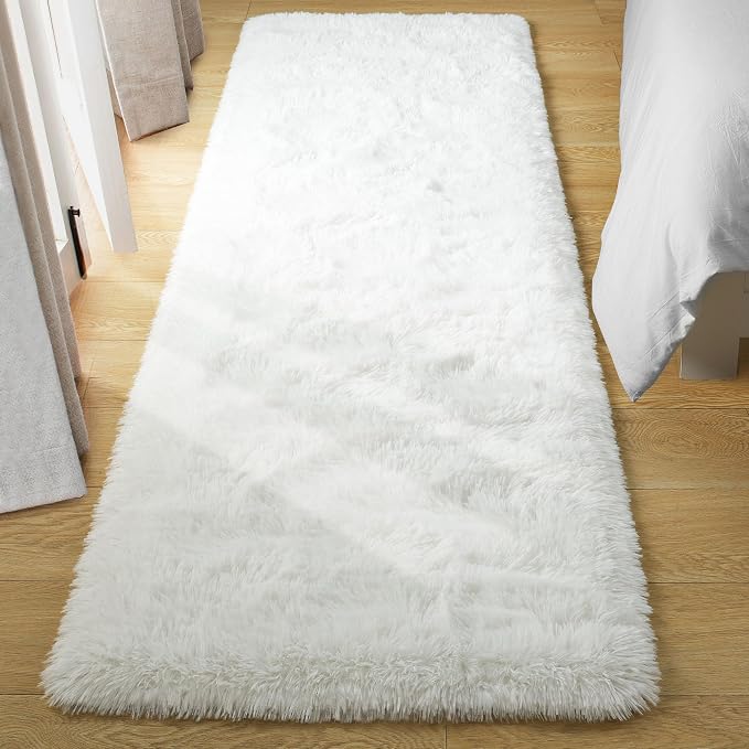 Tepook Soft Runner Rugs for Bedroom 2x6 ft with Rubber Backing, Cream Fluffy Rugs for Living Room, Shag Bedside Rug Fuzzy Plush Carpet for Room, Area Rug for Dorm Nursery Hallway Indoor Home Decor