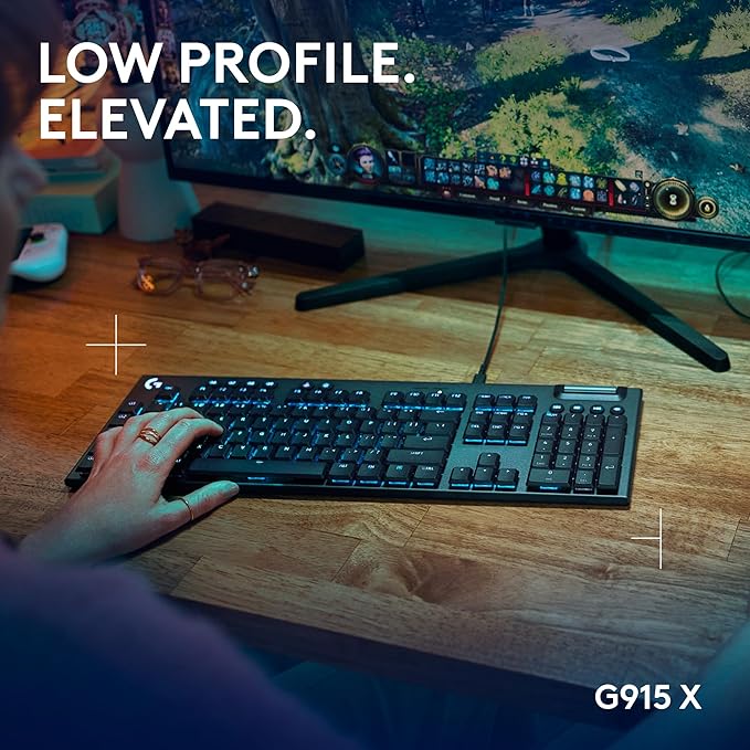 Logitech G915 X Wired Gaming Keyboard (Linear)- Black | Low Profile, Mechanical Switches, Double-Shot PBT Keycaps, RGB lighting, Aluminum finish, PC/Mac Compatible
