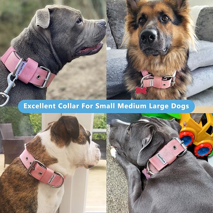 Heavy Duty Tactical Dog Collar - 1.5" Width Military Durable Thick Nylon with Adjustable Metal D Ring & Buckle Working Training K9 Collar for Medium Large Dogs (XL(23"-26"), Pink)