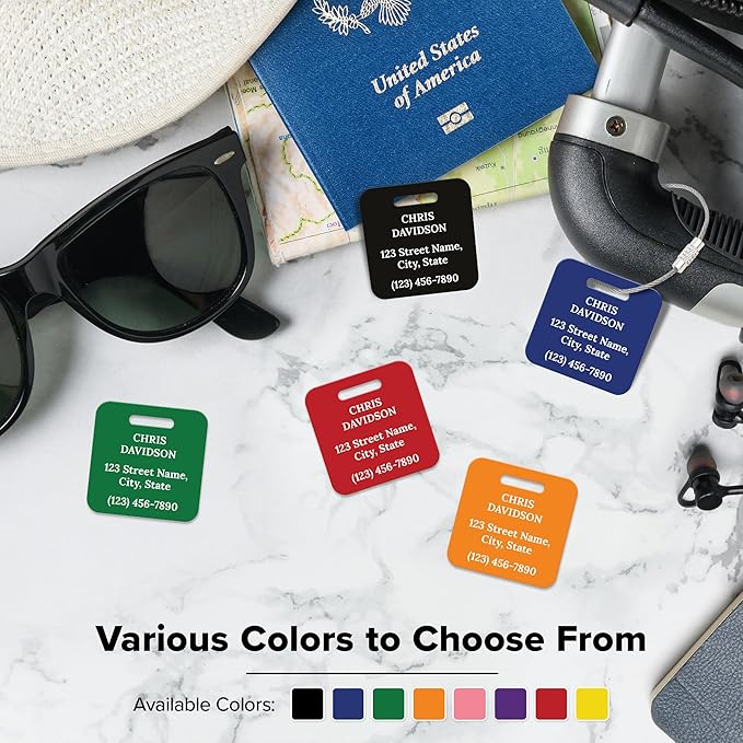 Custom Luggage Tags, Personalized Name Address for Suitcases,Backpack, Handbag, Travel Equipment Tag, 2x2 Inches, Acrylic Heavy Duty, Made in The USA by My Sign Center- Yellow