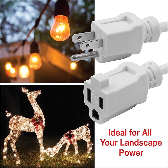 Clear Power 35 ft Indoor/Outdoor Extension Cord 16/3 SJTW, White, Water & Weather Resistant, Flame Retardant, 3 Prong Grounded Plug, CP10207