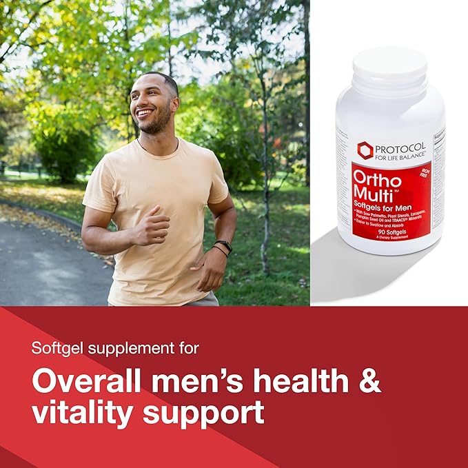 PROTOCOL FOR LIFE BALANCE Ortho Multi Softgels for Men - Multivitamin for Prostate Health - with Saw Palmetto, Zinc & CoQ10 - Men Daily Multivitamin - Iron Free - 90 Softgels