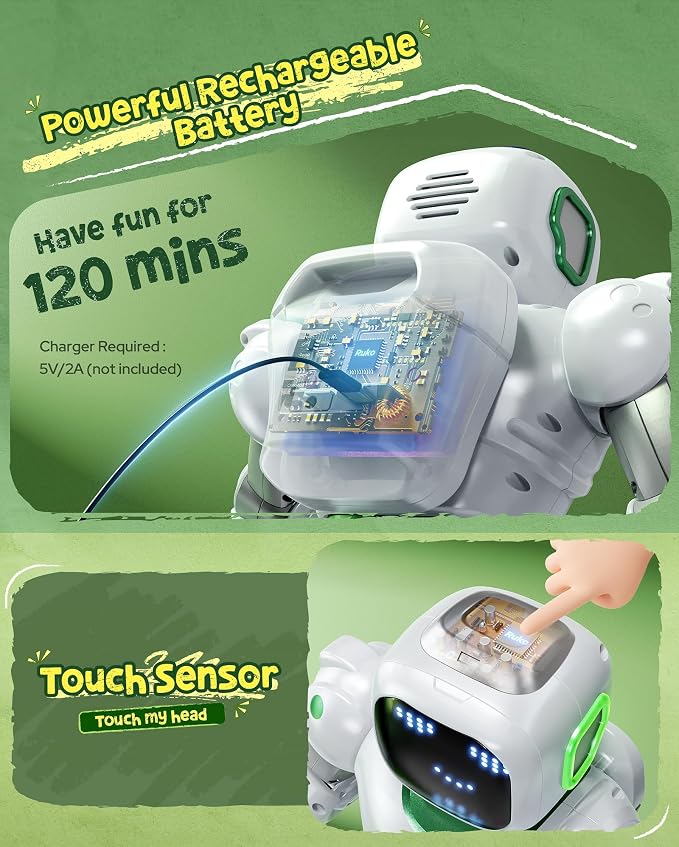 Ruko 1088 Large Remote Control Robot Toys for Kids, Birthday Gift, Green | STEM Programmable Remote Control Robot, Electronics Educational Gifts for Boys & Girls 4 5 6 7 8 9 Year Old