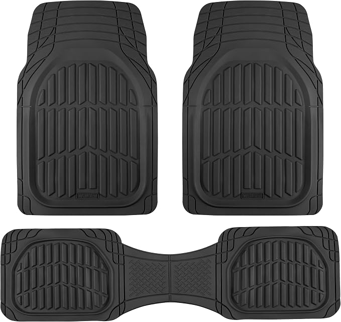 Motor Trend FlexTough LITE Rubber Car Mats Full Set - All Weather Floor Mats for Cars & SUVs - Automotive Waterproof Black Car Floor Mats for Cars Interior Accessories Universal Trim-to-Fit
