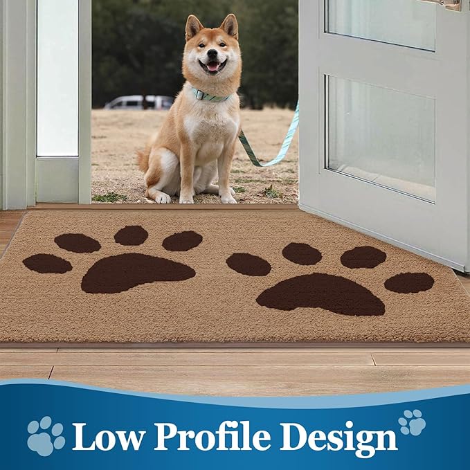 Buganda Dog Door Mat for Muddy Paws, Absorbent Dirt Trapper Washable Indoor Doormats, Non Slip Low-Profile Mud Mat for Dogs, Front Entrance Doormat for Inside Floor (47x32 Inches, Beige)