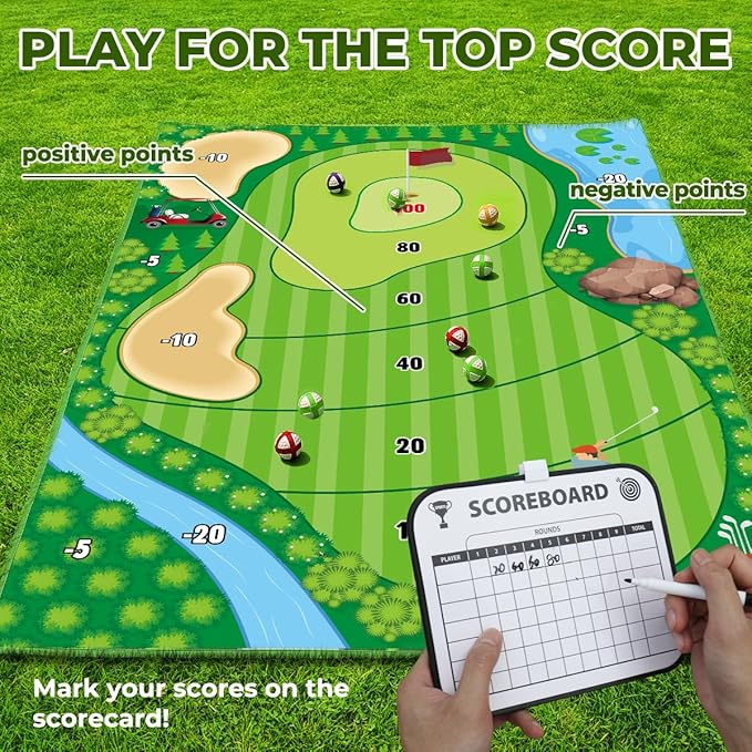 Golf Chipping Game Mat Set, Golf Hitting Training Mat Practice Outdoor Indoor for Adults Family, Kids Outdoor Play Equipment, Stick Chip Games for Backyard Office Home (70.1x47.2in)