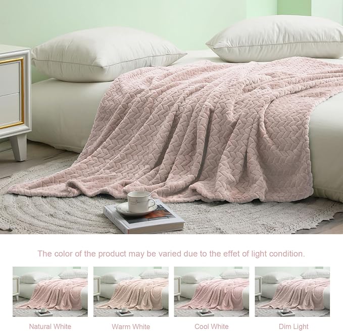 Exclusivo Mezcla Soft Fleece Bed Blanket King Size, 90”x104”, Camel | Cozy Fluffy Lightweight Blankets for Summer, Decorative Plush Flannel Throws for Living room, Bedroom with Leaves Pattern