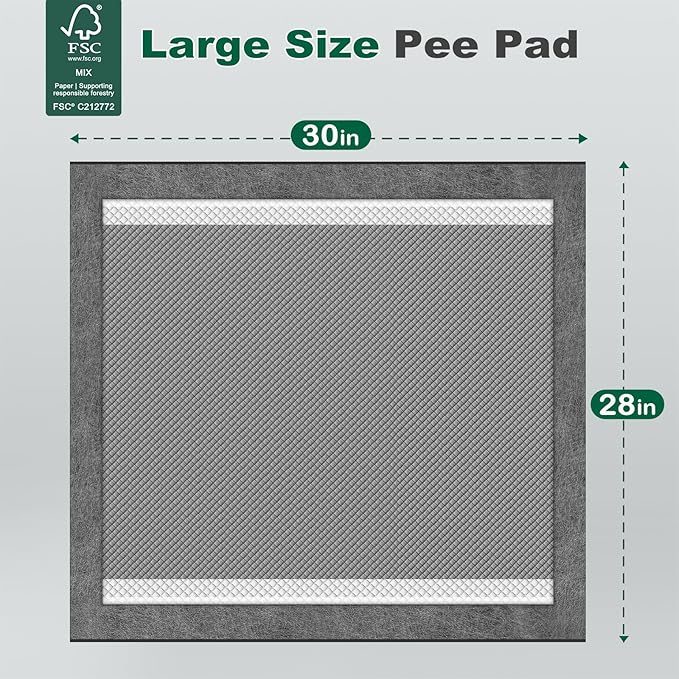MIZOK Pee Pads for Dogs Charcoal, 28"x30" Large Wee Wee Pads for Dogs, Superior Odor Protection, Super Absorbent & Leak-Proof, Puppy Pads with Adhesive Tabs, Thick & Heavy (50 Counts)
