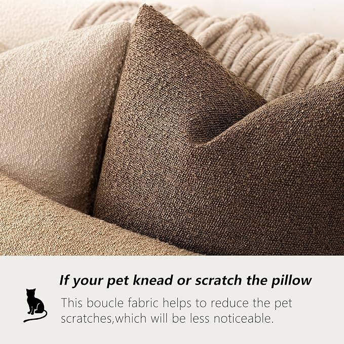 Foindtower Set of 2, Decorative Textured Boucle Throw Pillow Covers Accent Solid Pillow Cases Neutral Soft Couch Cushion Case for Chair Sofa Bedroom Living Room Home Decor 26x26 Inch Chocolate
