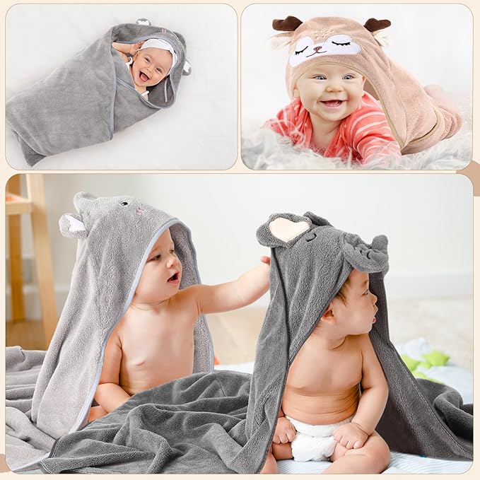 6 Pack Baby Hooded Towels Coral Fleece Baby Bath Towels 31.5 x 31.5 Inch Soft Absorbent Hooded Bath Blanket for Newborn Toddler Infant Boy Girl Shower Gift Supplies(Multicolor,Classic)