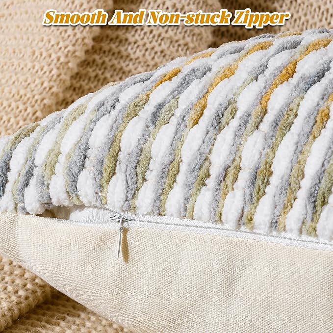 Set of 2 Boho Chenille Pillow Cover Decorative Tufted Pillowcase for Couch Bed Sofa Bedroom Living Room Modern 18 x 18-Inch Grey