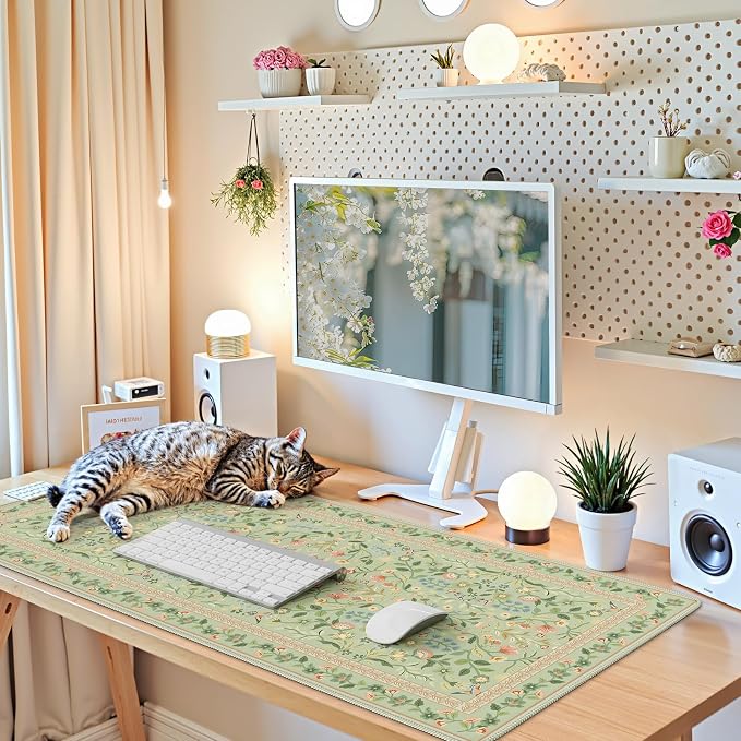 iCasso Desk Mat for Keyboard, Large Mouse Pad,35.4x15.7in,Light Green | Desk Pad for Home Office Decor Supplies, Desk Accessories, Non-Slip Mousepad with Stitched Edge, Smooth Water-Resistant
