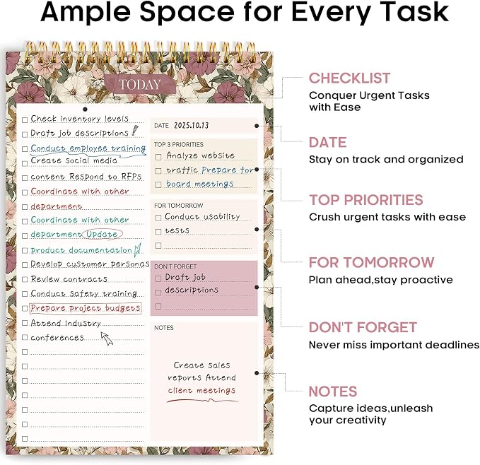 Taja To Do List Notepad, Undated Daily Planner for Work and Goal Setting | Mauve Muse, 52 Sheets, 9.8" x 6.5" , for Office, Home and school, Daily Task Planning, Notes and Everyday Organization