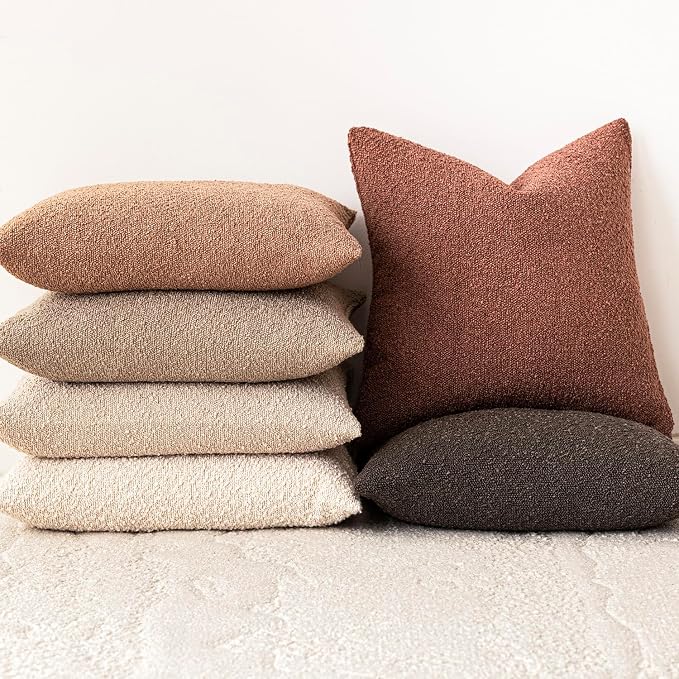 Foindtower Pack of 2 Textured Boucle Throw Pillow Covers Accent Solid Pillow Cases Cozy Soft Decorative Couch Cushion Case for Chair Sofa Bedroom Living Room Home Decor 20x20 Inch Dusty Orange Hazel