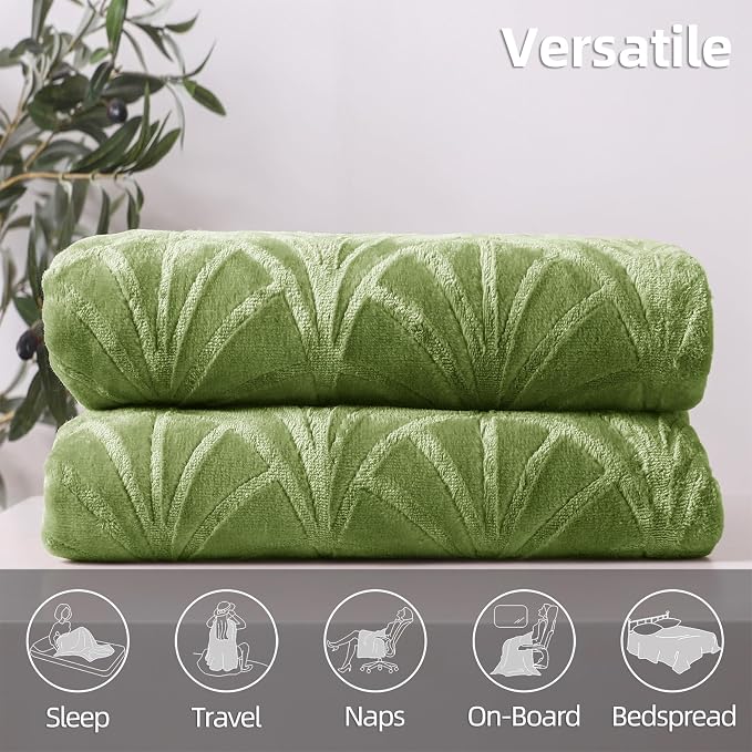 Whale Flotilla Soft Flannel Fleece King Size Bed Blanket, Olive Green | Cozy Lightweight Breathable Coverlet, Plush Fluffy Bedspread, Vintage Pattern Decorative Blanket for Bed All Season, 90"x104"