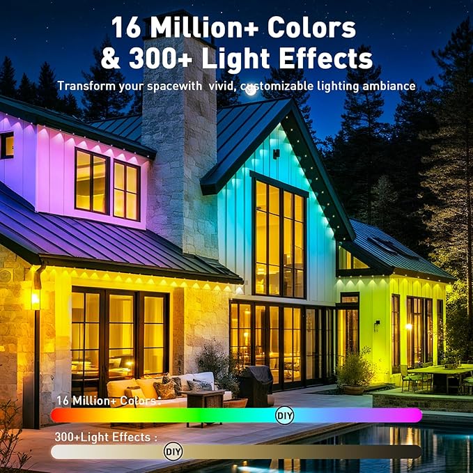 100FT Permanent Outdoor Lights, Smart RGB Eaves Lights with App/Remote Control, LED IP67 Waterproof Outdoor Lighting for Halloween Christmas Holidays Daily Party House Roof Lighting (100FT)