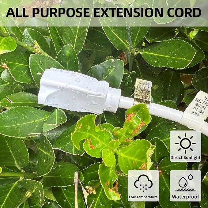 YOJOE Indoor Outdoor Extension Cord, 3 Prong 13A Weatherproof Power Cord, 16 Gauge Heavy Duty 30 ft White Extension Cord for Garage, Garden and Home, 16/3 SJTW UL Listed