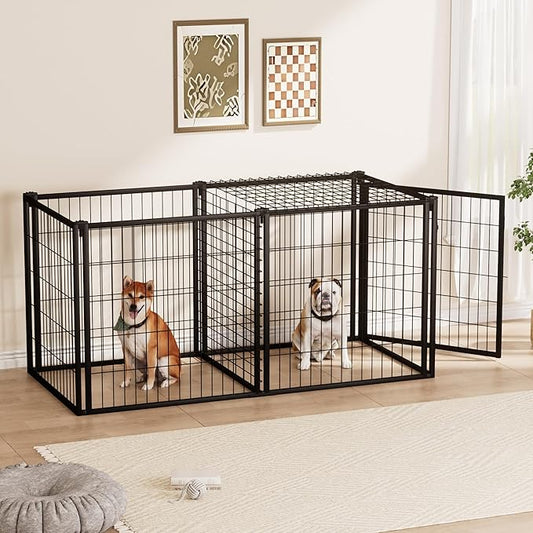 Aoowow Dog Crate for Small Medium Dogs, 63" Dog Kennel Indoor Puppy Dog Playpen with Top, Iron Heavy Duty Dog Cage,Black