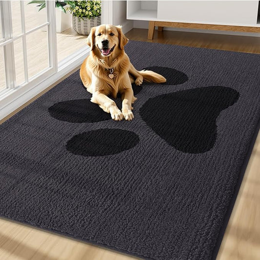 Buganda Dog Door Mat for Muddy Paws, Absorbent Dirt Trapper Non Slip Indoor Doormats, Washable Low-Profile Mat for Mud Dogs, Entryway Carpet for Inside Floor (70x47 Inches, Black)