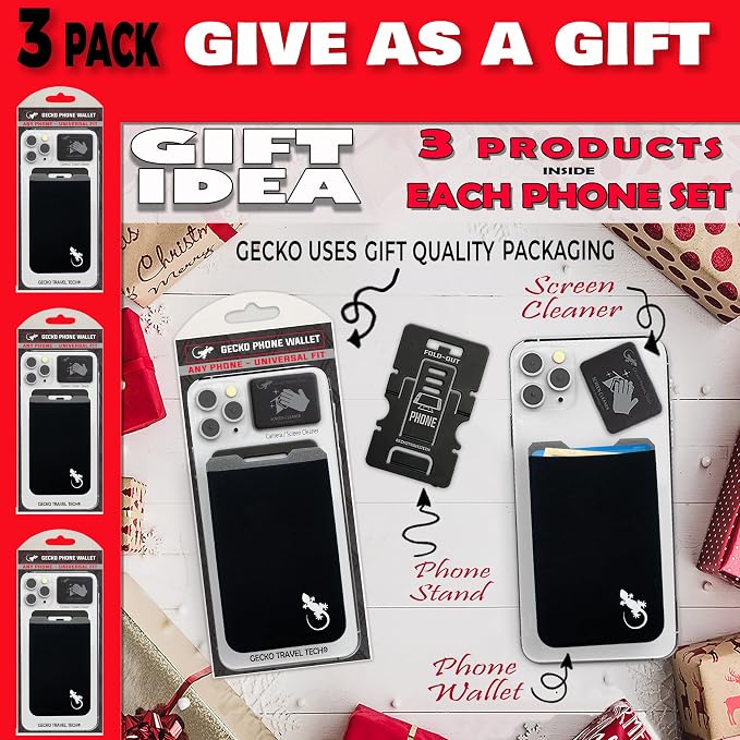 Phone Wallet - Adhesive Card Holder - Cell Phone Pouch - Stick on Lycra Pocket by Gecko - Carry Credit Cards and Cash