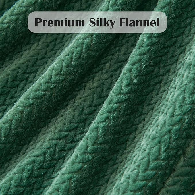 NEWCOSPLAY Fleece Leaves Pattern Twin Blanket, Dark Green, 60"x80" | Super Soft Throw Blanket, Lightweight Cozy Bed Sofa Blanket, Premium Silky Flannel Fleece, Travel Blanket for All Season Use