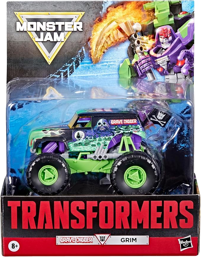 Transformers Collaborative x Monster Jam Grave Digger (Grim) | Leader Class 9.25-inch Robot Action Figure Converts to Monster Truck, Car Toys for Ages 8+