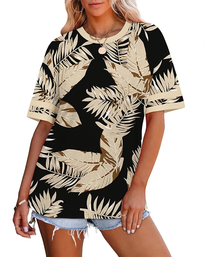 WIHOLL Womens T Shirts Loose Fit Short Sleeve Tees Crew Neck Color Block Summer Tops 2026 Fashion