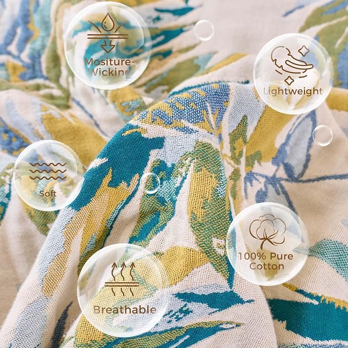 LUTBM Boho Throw Blanket for Bed 60"x80", All Season Cotton Couch Blankets | Reversible Leaves Jacquard, All-Season Twin Lightweight Breathable Quilt, For Chair Sofa Bedroom Living Room, Home Decor