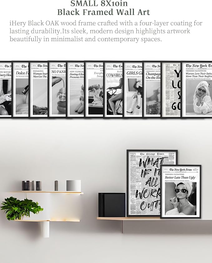 iHery 8x10in Where Men Get the Audacity Framed Newspaper Wall Art | Black Natural OAK Wood Frame with Canvas Print, Funny Magazine Decor for Bathroom Bedroom Girl Dorm Living Room, 1Pack