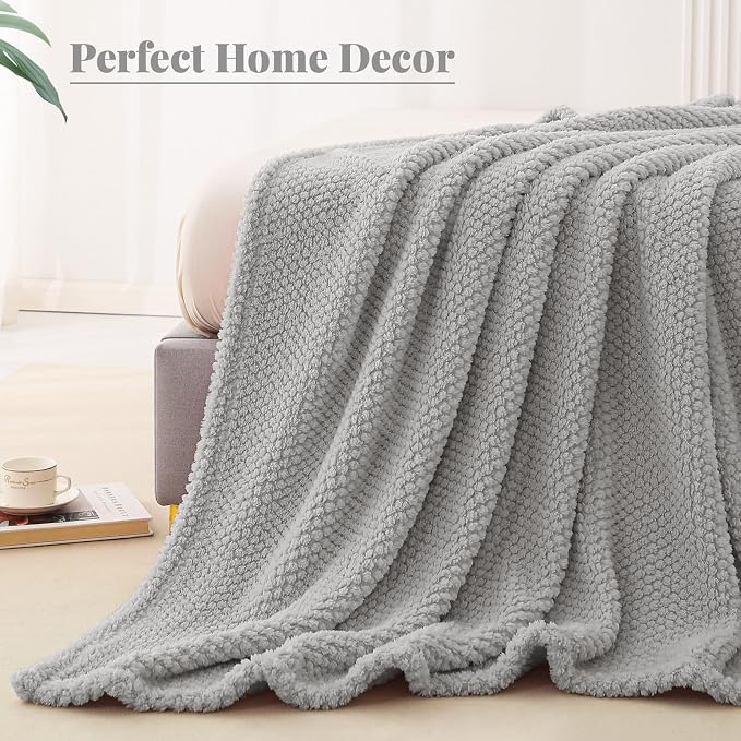 Whale Flotilla Soft Fleece Twin Size Bed Blanket, Light Grey | 60x80 Inch, Suitable for Bed, Fluffy Fuzzy Jacquard Blankets for All Season, Lightweight and Cozy