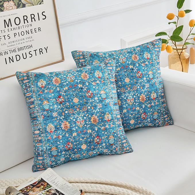 Boho Throw Pillow Covers 18x18 inch Set of 2,Boho Vintage Carpet Pattern Antique Ethnic Decor Double Sided Pattern Cushion Cover Soft Pillow Case Living Sofa Room Bed Square Pillow Cover