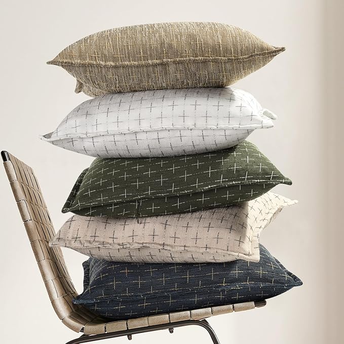Pillow Covers 18x18 Set of 2 Soft Polyester Textured Pillow Covers with Stylish Flange Edge Cozy Farmhouse Throw Pillows for Couch Bed Sofa Living Room