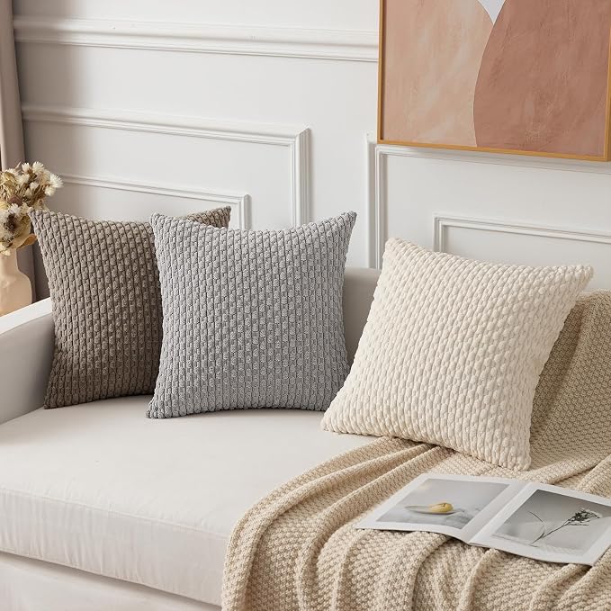 Kevin Textile Soft Corduroy 14"x20" Lumbar Pillow Cover 1 Pack, Light Brown | Boho Stripe Plush Corduroy Decorative Oblong Cushion Cover Modern Farmhouse Home Decor for Sofa Couch Bed Chair