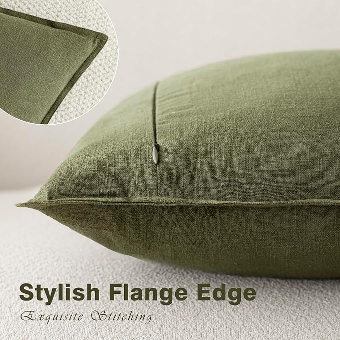 Foindtower Pack of 2, Decorative Linen Solid Throw Pillow Covers Soft Accent Cushion Case Boho Farmhouse Pillowcase for Chair Couch Sofa Bedroom Living Room Home Decor 16 x 16 Inch Olive Green