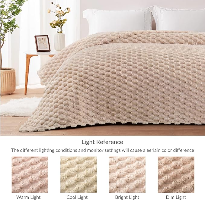 Whale Flotilla Soft Fleece Queen Size Bed Blanket Luxury 3D Jacquard, Camel | Lightweight Breathable Coverlet Bedspread for All Seasons, Super Cozy Plush Fluffy Fuzzy Decorative Blanket for Bed, 90"x90"