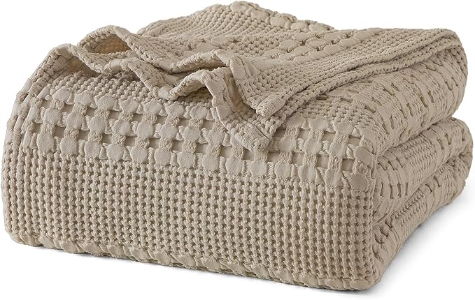 PHF 100% Cotton Waffle Weave Blanket King Size, Lightweight Breathable Summer Blanket for Hot Sleepers, Pre-Washed Soft Layer for Bed, Couch, Home Decor Gift, 108"x90", Taupe
