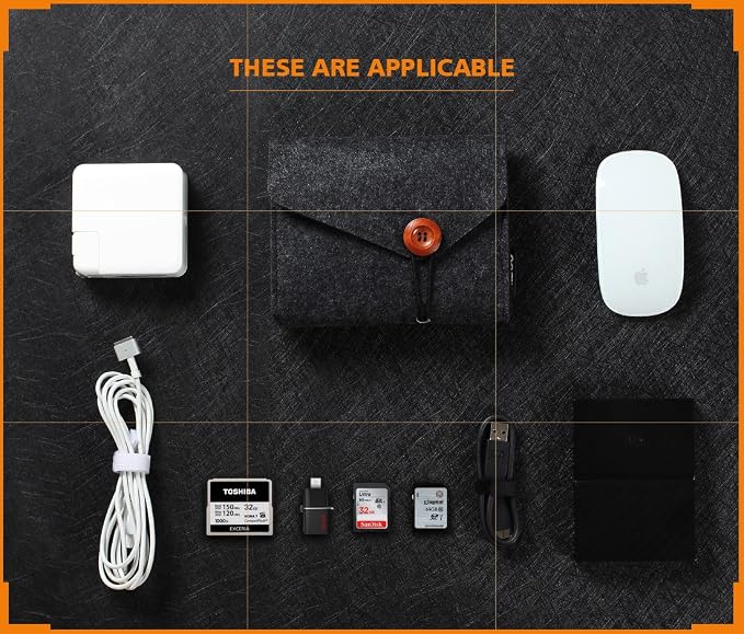 NIDOO Portable Felt Storage Bag, All-Purpose Carrying Bags, Electronics Accessories Protective Case for MacBook Power Adapter, Mouse, Cellphone, Cables, Power Bank, Portable External Hard Drive, Black