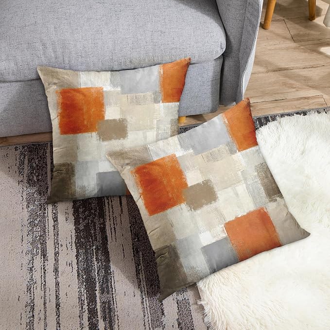 Emvency Throw Pillow Covers Set of 2, 26 x 26 Inch, Abstract Modern | Orange Grey Outdoor Decorative Square Pillow Cases Couch Cushion Case for Couch Bed Sofa Living Room Home Decor