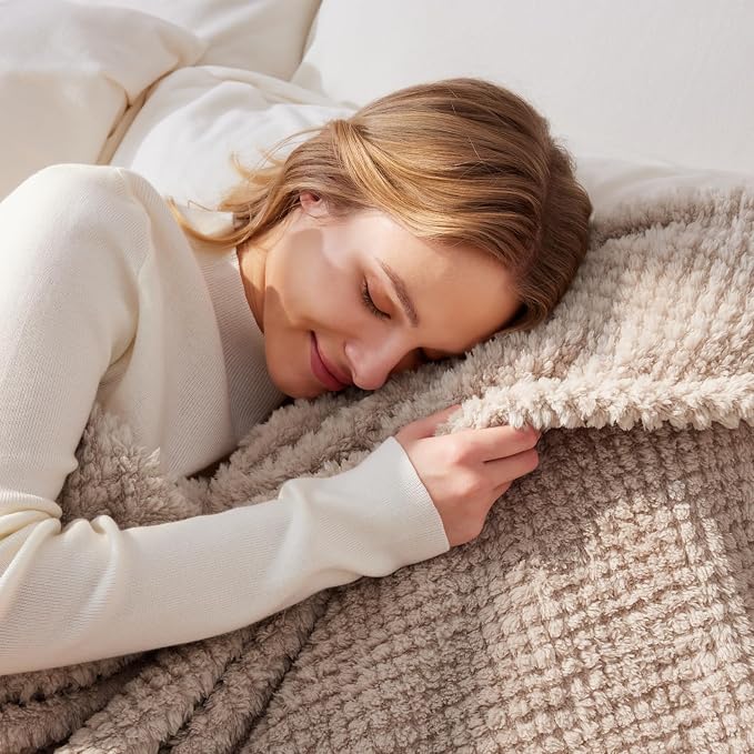 Whale Flotilla Soft Fleece Queen Size Bed Blanket, Camel | 90x90 Inch, Suitable for Bed, Fluffy Fuzzy Jacquard Blankets for All Season, Lightweight and Cozy