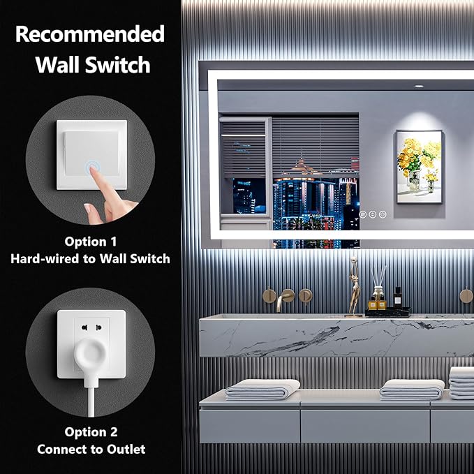 55x30 Inch LED Bathroom Mirror with Lights Front and Backlit Lighted Vanity Mirror for Bathroom Wall with 3 Colors Dimmable Anti-Fog Memory Shatter-Proof IP54 Waterproof Horizontal/Vertical