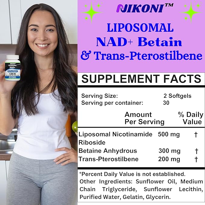 Liposomal NAD+ 2000 mg with TMG and Pterostilbene, Supports Healthy Aging-120 Softgels
