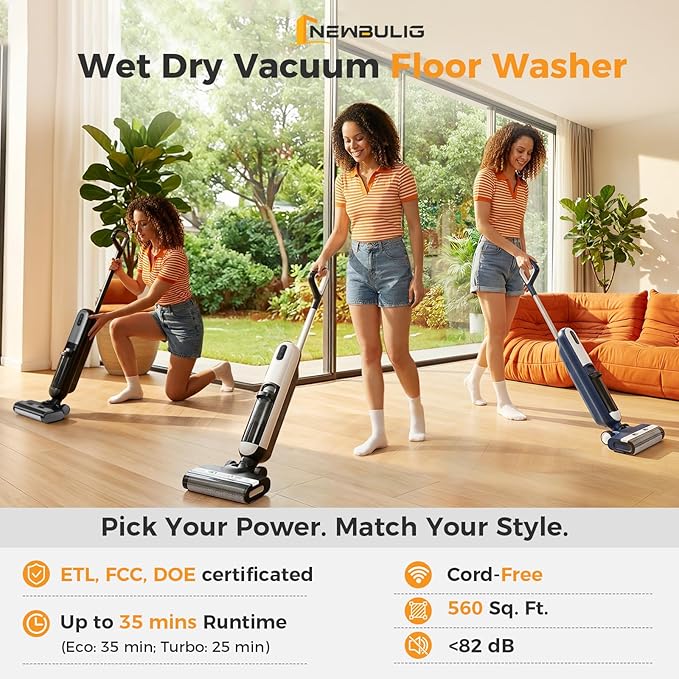 OLIXIS Wet Dry Vacuum Cleaner, Cordless All-in-One Vac Mops, Vacuum Mop with Self-Cleaning System, Dual Water Tank Design, Tangle-Free Brush, Dual-Edge Cleaning, 35-Min Runtime