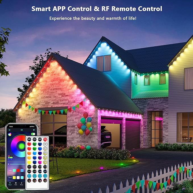 Permanent Outdoor Lights - 150FT Smart Outdoor Eaves Light with App/Remote Control,Music Synchronization, IP67 Waterproof, LED Eaves Lights for Patio/Eave/Party Decorations (150FT)