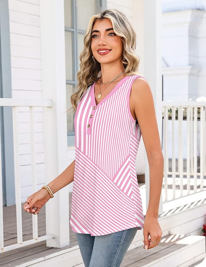 Zeagoo Tank Tops for Women 2026 Summer Top Henley Shirts Dressy Casual Loose Fit V-Neck Button Down Sleeveless Tshirt Blouse